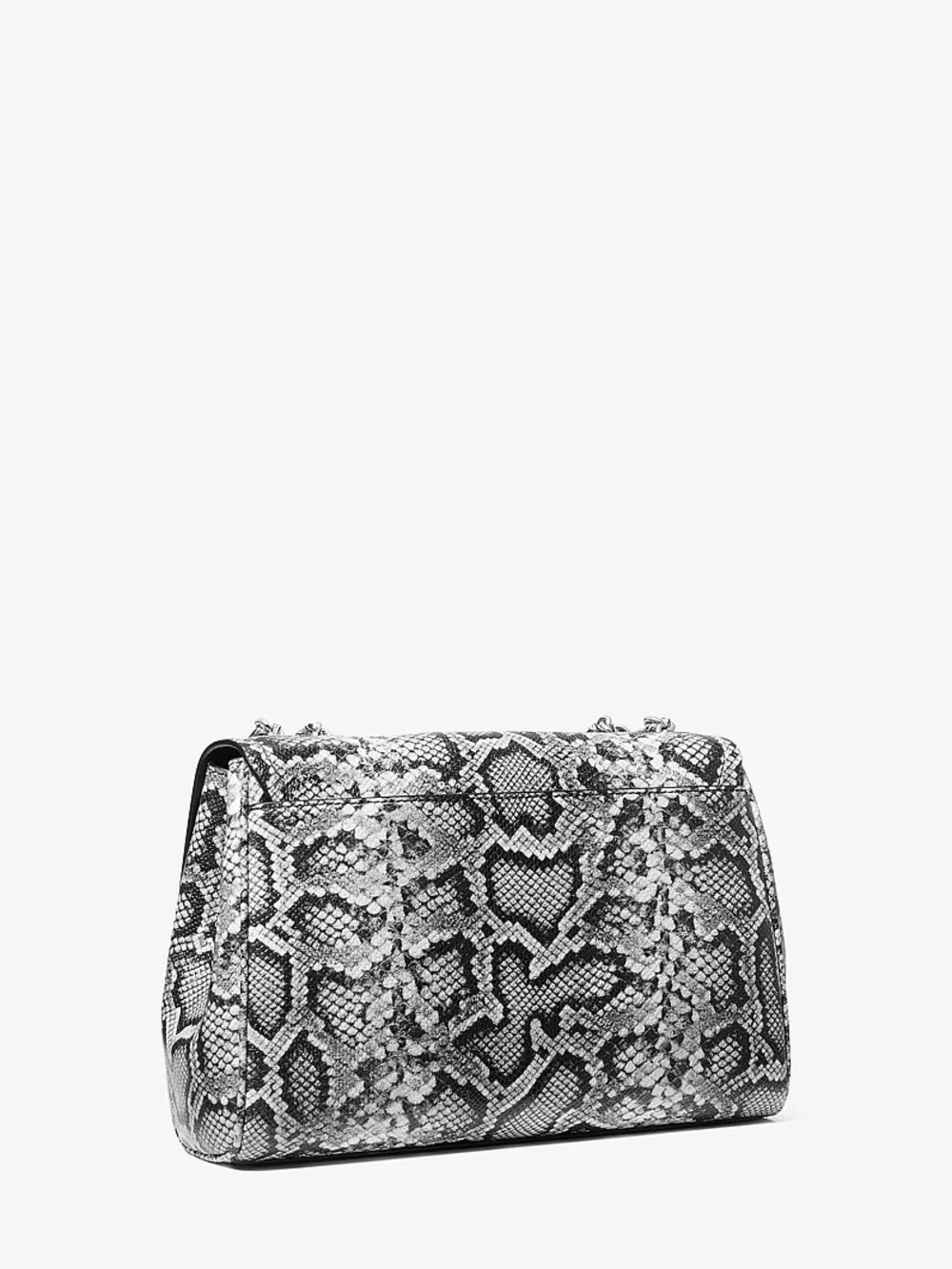 Michael Kors Parker Extra Large Snake Embossed Leather Shoulder Bag Gray Black